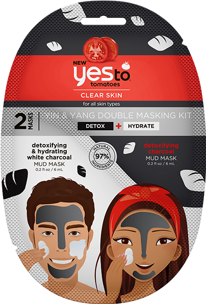 Yin & Yang Detoxifying & Hydrating Black & White Charcoal - Yes To Tomatoes Detoxifying Charcoal Paper Mask (480x696), Png Download