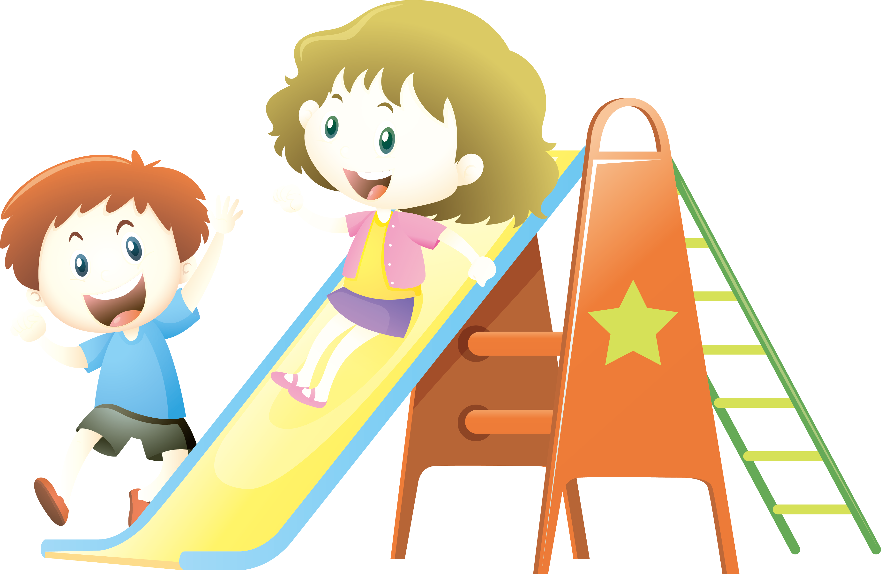 Child Playground Slide Illustration - Two Kids Playing (3642x2375), Png Download