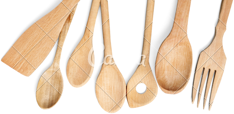 Border Of Wooden Kitchen Utensils On White Background - Utensil Border (800x391), Png Download