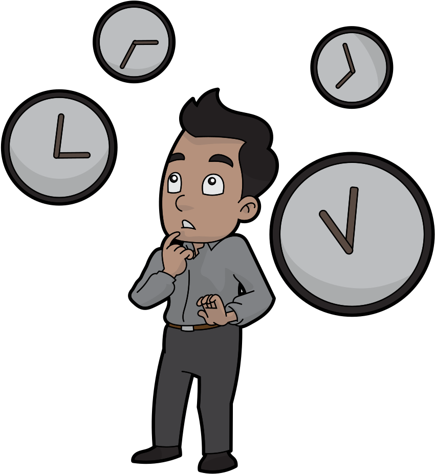 Clueless Cartoon Man Looking At Different Times - Organization (936x1024), Png Download