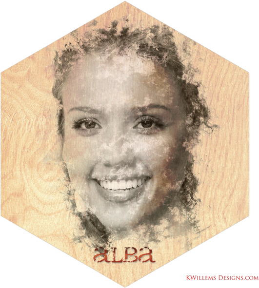 This Jessica Alba Premium Wood Art Print Is The Most - Drawing (600x600), Png Download