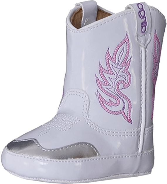Dingo Infant Patent Western Boot - White/silver/pink (616x667), Png Download