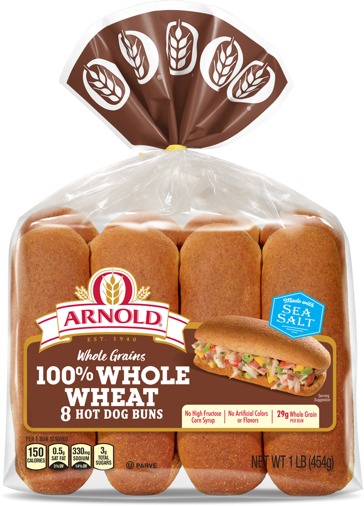 Arnold 100% Whole Wheat Hot Dog Buns Package Image - Arnold Bread (1000x1000), Png Download