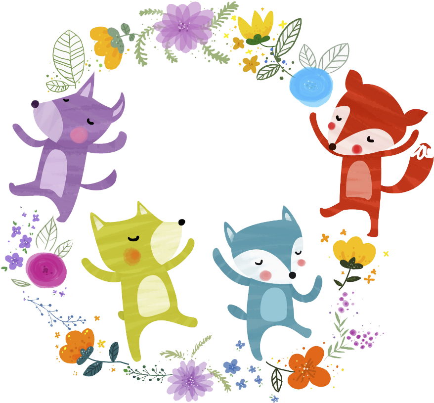Ftestickers Wreath Foxes Flowers Illustration Cute - Illustration (1047x1024), Png Download