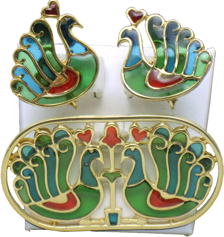 Crown Trifari Peacock Set Plique A Jour Brooch Pin - Emblem (759x759), Png Download