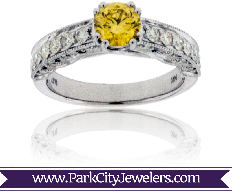 Yellow Diamond Engagement Ring - Green Amethyst & Diamond Ring (800x800), Png Download