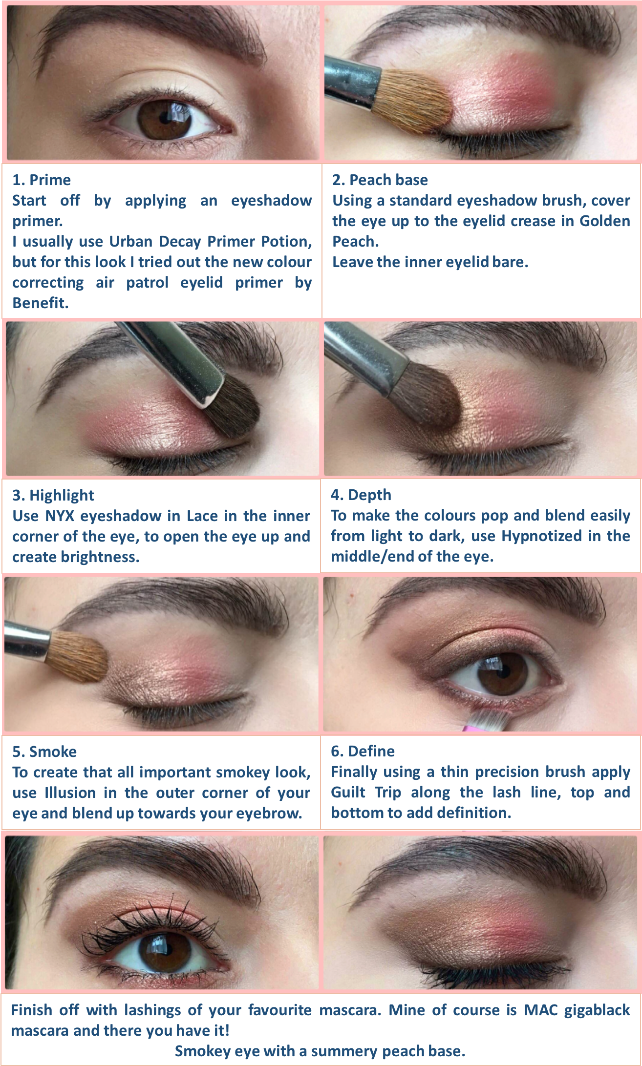 Peach Eye With Descriptions - Nyx Smokey And Highlight (1313x2192), Png Download