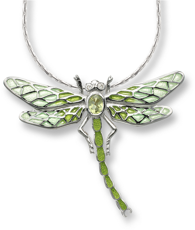 Nicole Barr Designs Sterling Silver Dragonfly Necklace-green - Green Enamel Dragonfly, Diamond & Silver Necklace (800x800), Png Download