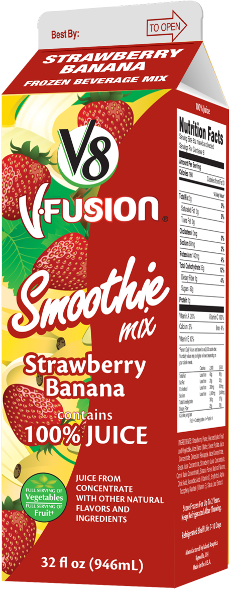 21231 V8 Fusion Strawberry Banana 32oz Carton - Liquid Strawberry Smoothie Mix (1200x1200), Png Download