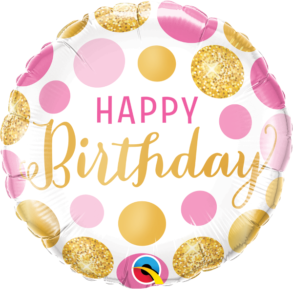 Birthday Pink And Gold Dots Balloon - Girls Happy Birthday Foil Balloons (600x593), Png Download