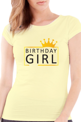 Birthday Girl Round Neck Half Sleeve Girl's Yellow - T Shirt For Girls (284x426), Png Download
