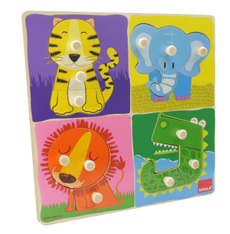 Jungle Animals Puzzle - Goula Jungle Animals Wooden Peg Puzzle (12 Pieces) (630x335), Png Download