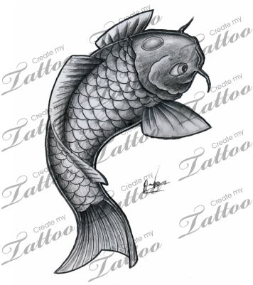 Black And White Koi Tattoo - Koi Carp Tonal Drawing (400x400), Png Download