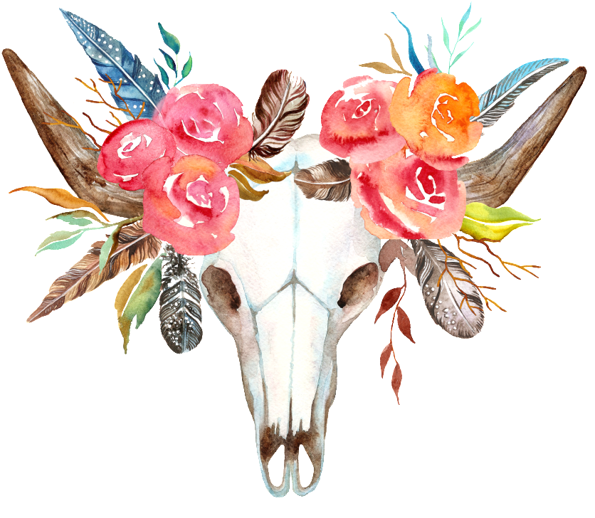 Red Flower Cow Head Transparent Decorative - Print And Cut Cow Skull With Flowers (1024x819), Png Download