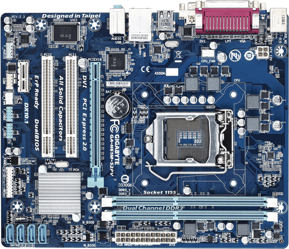Jpg Stock Ga H M S Pv Rev Gigabyte - Gigabyte H61m-s2pv Motherboard - Socket 1155 (1000x859), Png Download