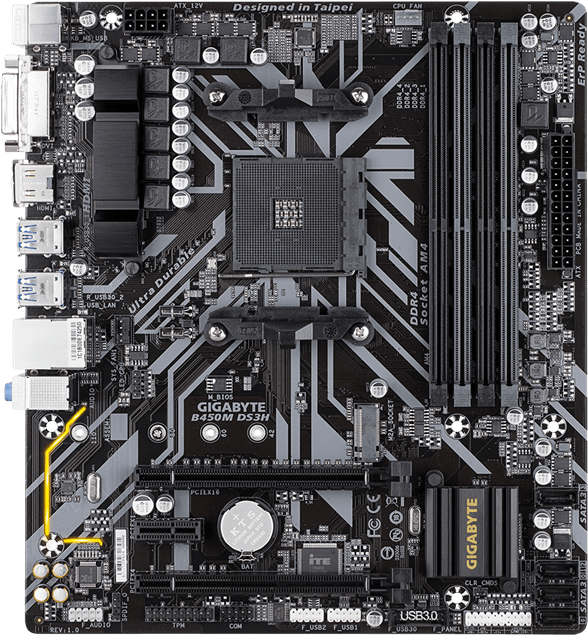 B450m Ds3h, Amd B450 Chipset, Am4, Hdmi, Microatx Motherboard - Gigabyte B450m Ds3h (700x700), Png Download