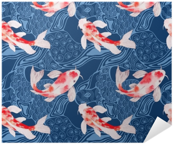 Watercolor Koi Fish Seamless Pattern With Waves On - Watercolor Painting (400x400), Png Download
