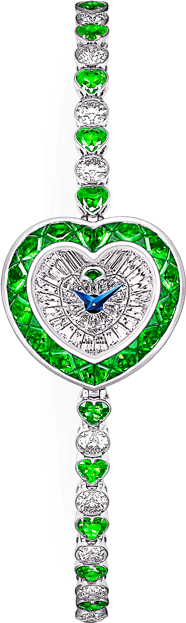 A Emeralds And Diamond Watch With Heart Shape Dial - Graff (1400x2000), Png Download