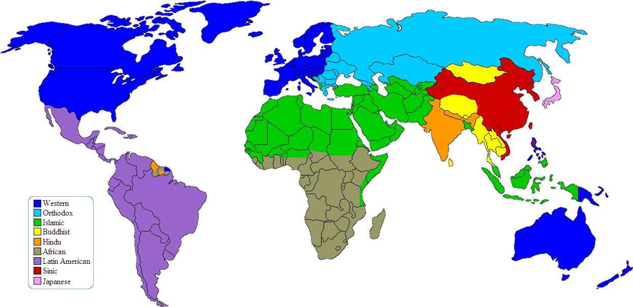 Clash Of Civilizations Mapn2 - Huntington Clash Of Civilizations (1260x612), Png Download