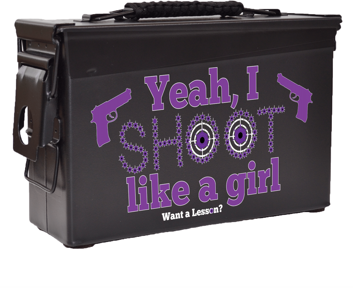 I Shoot Like A Girl Ammo Can-purple - Ammunition Box (1500x1500), Png Download