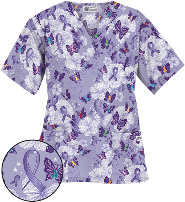 Pc61cad - Printed Purple Scrub Tops (600x720), Png Download
