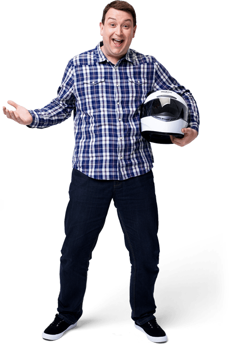 Joe Holding A Racing Helmet - Man Holding Helmet Png (450x688), Png Download