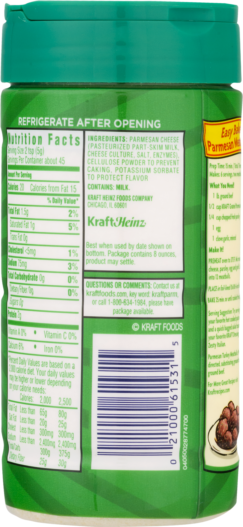 Kraft Parmesan & Romano Cheese, Grated - 8 Oz Jar (1800x1800), Png Download