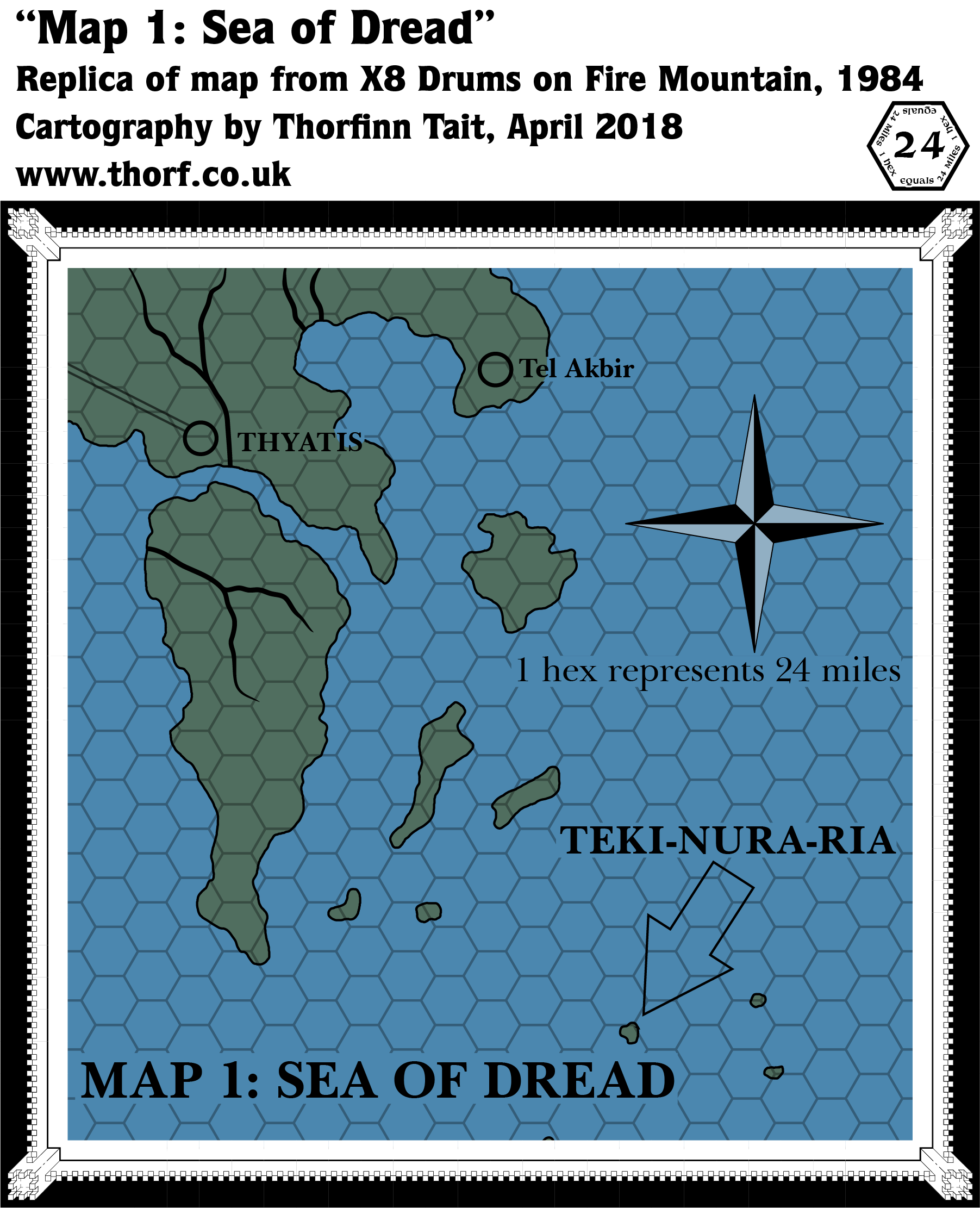 Replica Of X8's Sea Of Dread Map, 24 Miles Per Hex - Map (1803x2222), Png Download