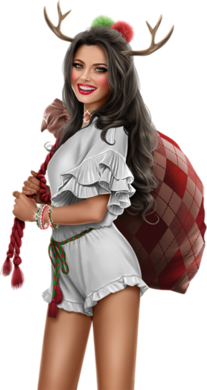 No235l Femme Cerf Tube Blanc Christmas Woman Png - Halloween Costume (424x800), Png Download