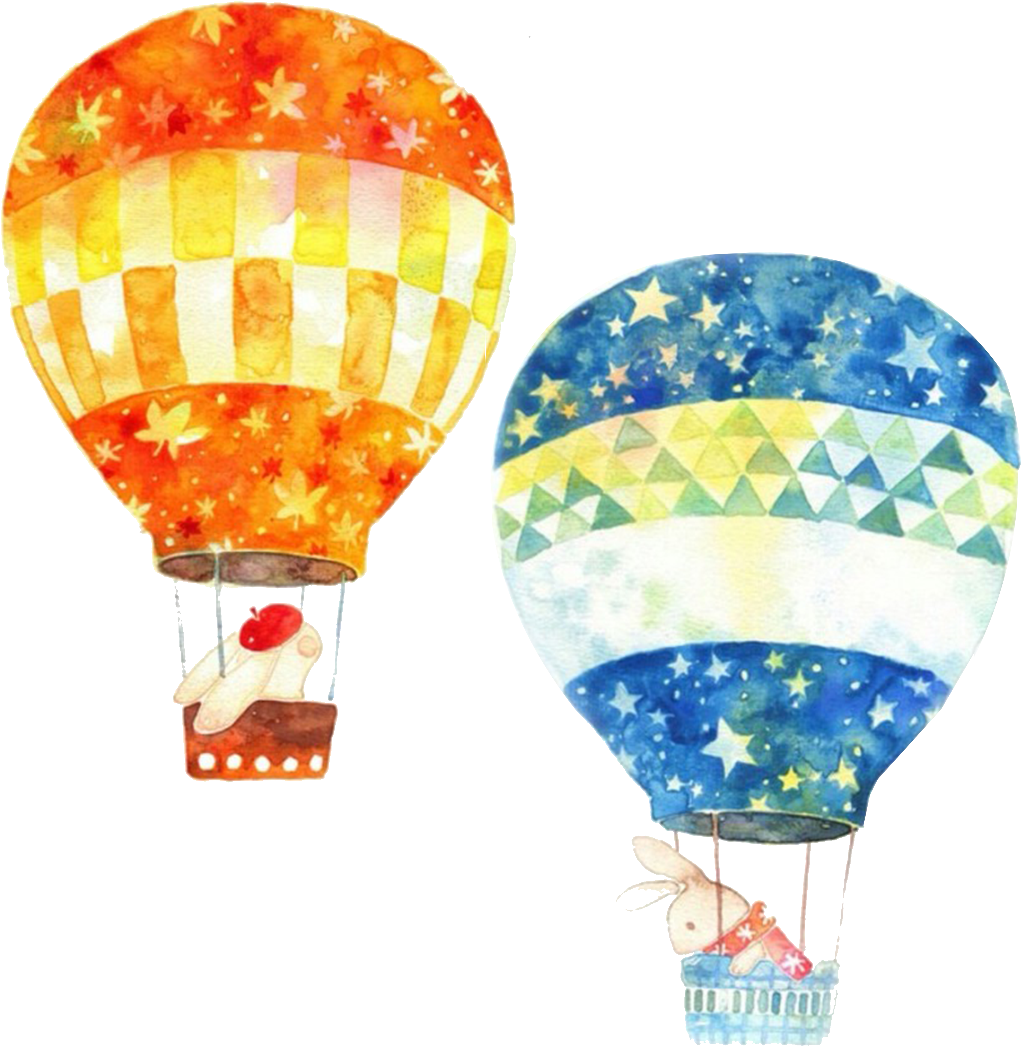 Hot Air Balloon Watercolor Painting - Hot Air Balloon Watercolor (3543x3543), Png Download