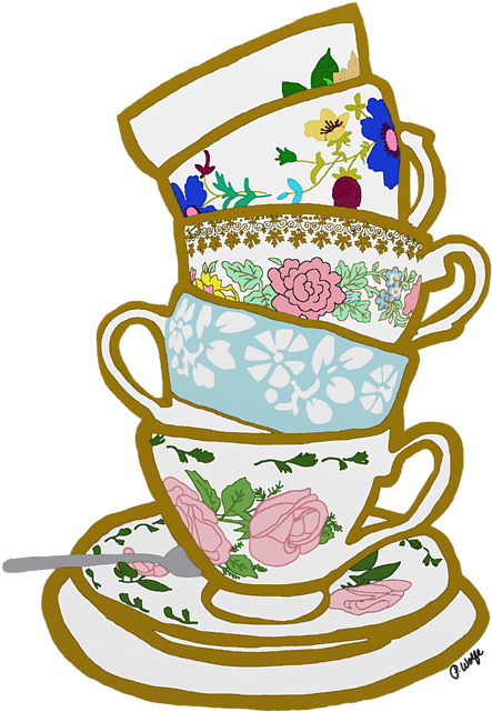 Teacup Drawing Stacked - Vintage Tea Cups Clip Art (600x700), Png Download