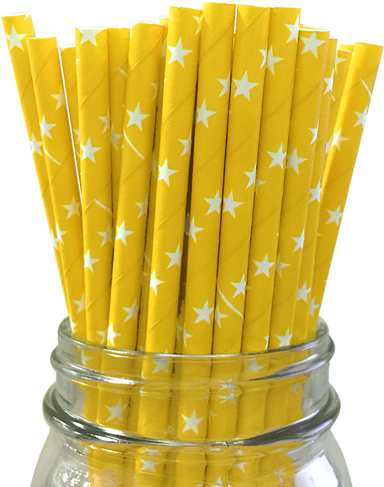 Yellow With White Stars 25pc Paper Straws - Green/white Star Set Of 100 Count Size 20cm Green/white (1000x1000), Png Download