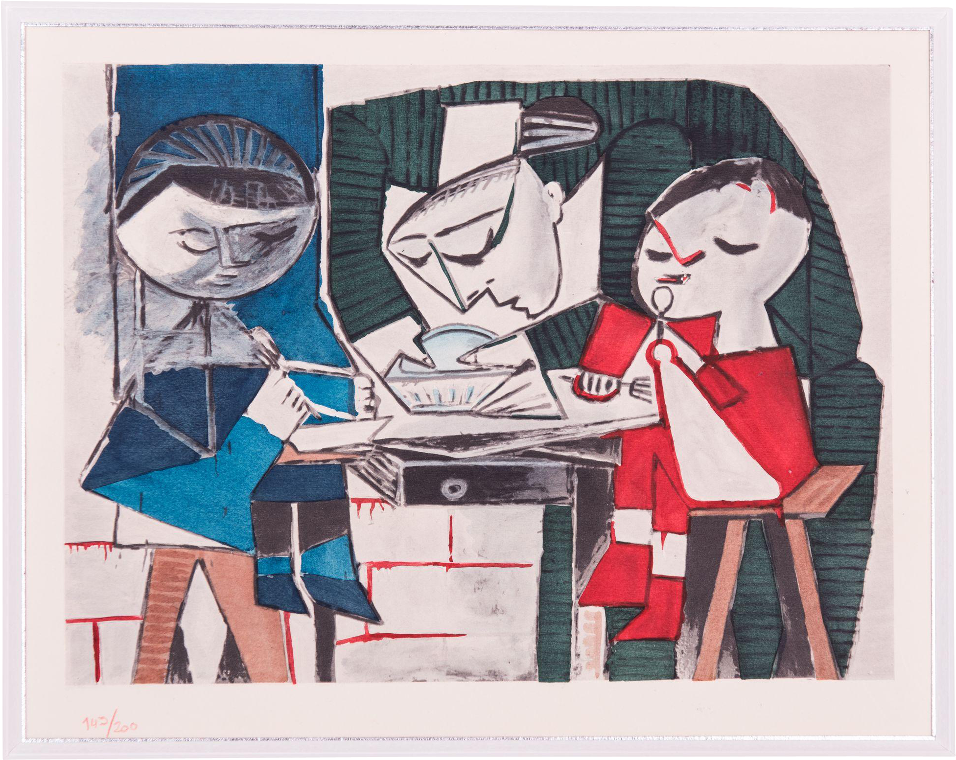 Hand-applied Pochoir In Watercolor After Pablo Picasso - Pablo Picasso 22592 Le Repas D (1952x1952), Png Download