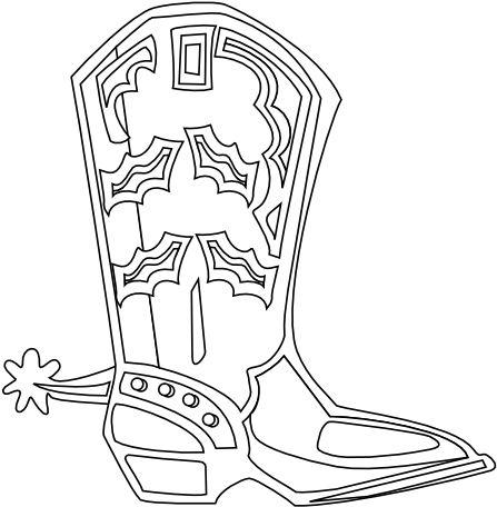 Cowboy Boot Black White Line Art 555px - Coloring Book (555x718), Png Download