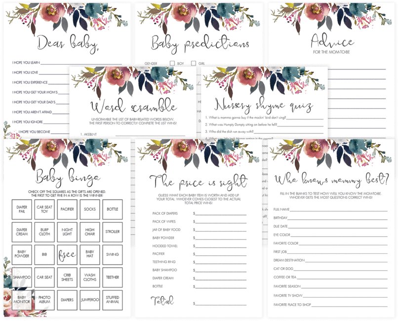 Flower Baby Shower Games Printable Package By Littlesizzle - Baby Shower (819x1024), Png Download