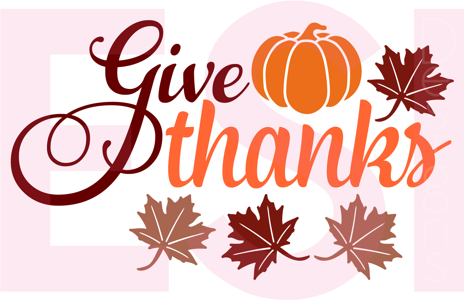 Give Thanks Quote With Pumpkin And Leaves Example Image - Illustration (1500x1000), Png Download