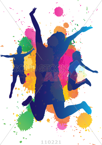 Stock Illustration Of Jumping Girls With Bright Paint - Stock Illustration (340x484), Png Download