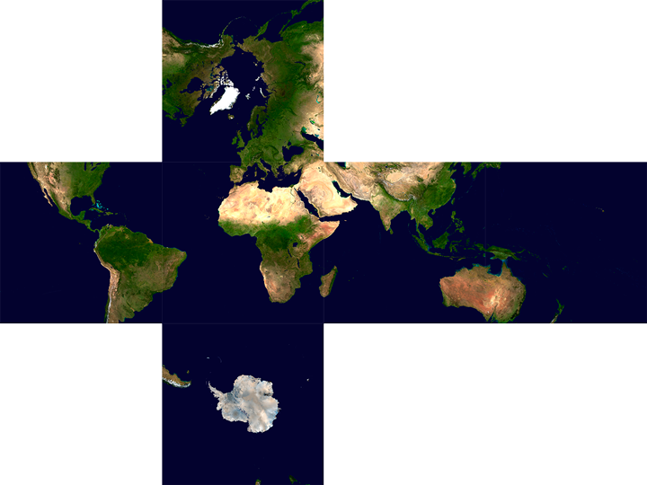 Map In Cube Face Projection - Google Earth World Map (720x540), Png Download