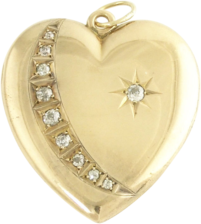 Large Antique Victorian Moon And Star Diamond 14k Gold - 14k Gold Heart Locket With Diamonds (715x715), Png Download