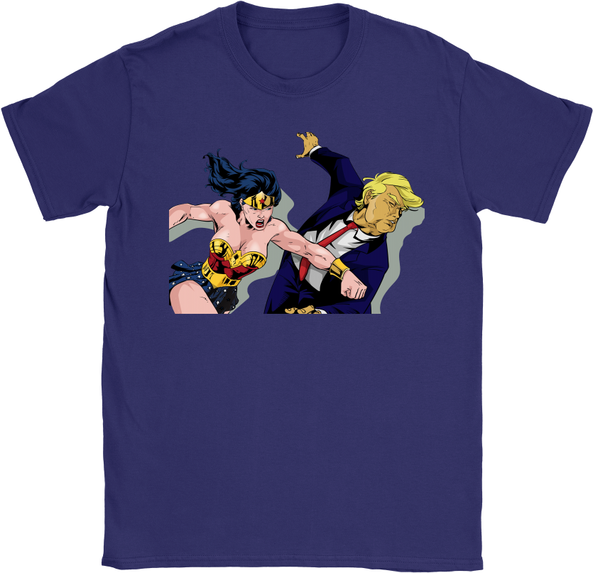 Wonder Woman Punching Donald Trump Face Shirts - Super Heroes Take On Scrotus - Anti-trump Buttons (1000x1000), Png Download