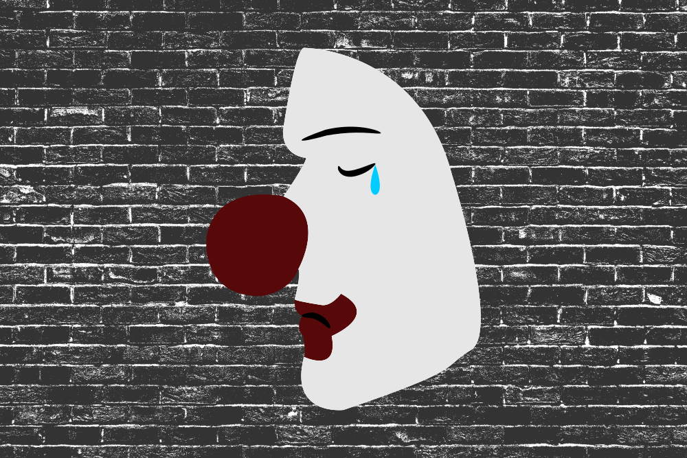 Bob Burnham Als Trauriger Clown Vor Einer Grauen Mauer - Bo Burnham (1000x667), Png Download