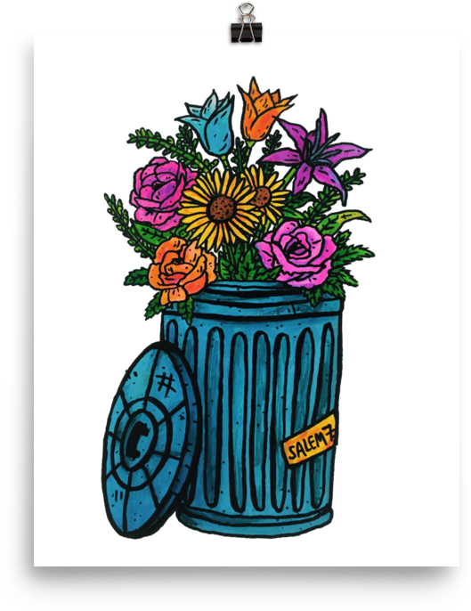 Trash Flowers Print - Salem7 Trash Can Yellow T-shirt (1000x1000), Png Download