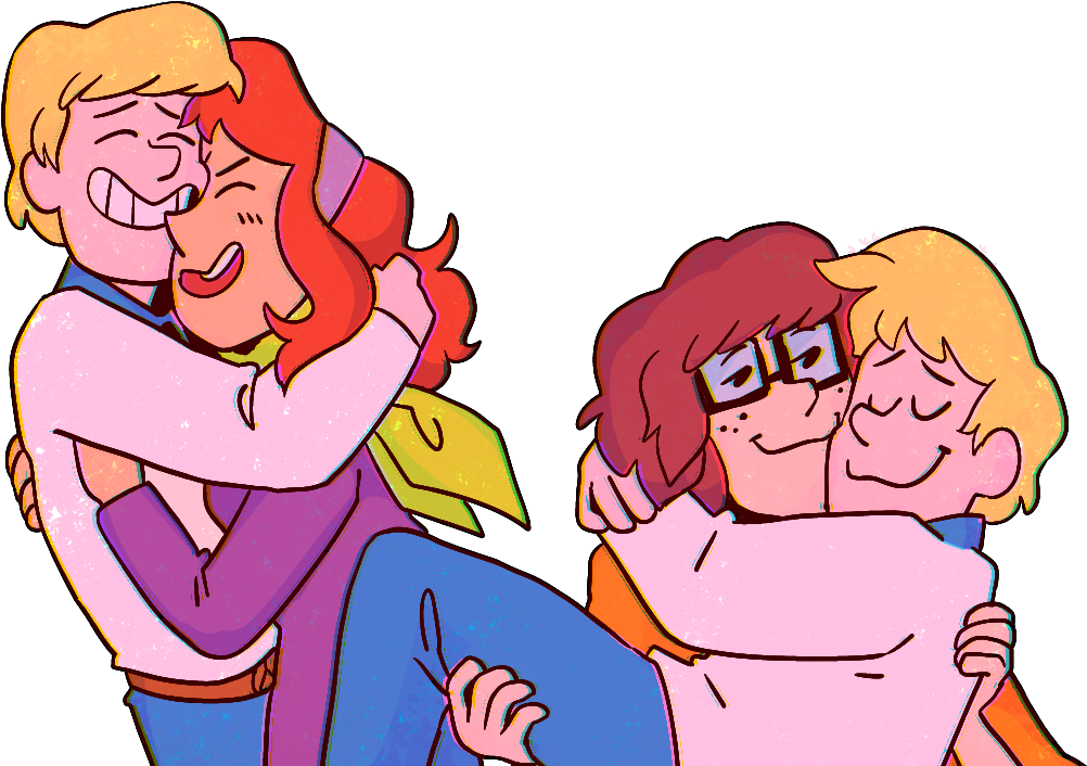 Overliquid Lots Of Poly Mystery Gang Cuddles/doodles - Fred X Shaggy Fanart (1200x742), Png Download