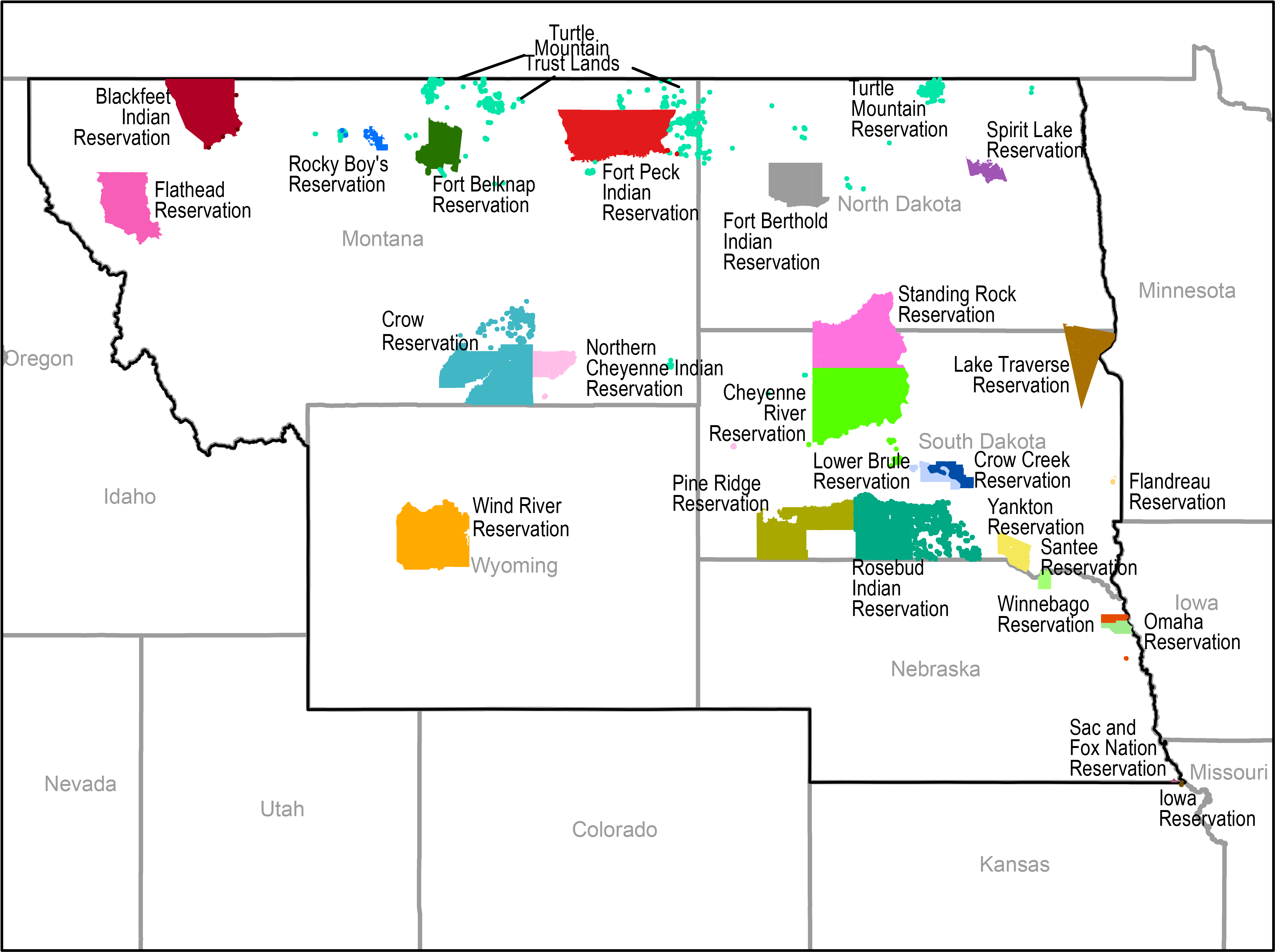Map Of The Northern Great Plains Showing The Locations - Diagram (4096x2973), Png Download