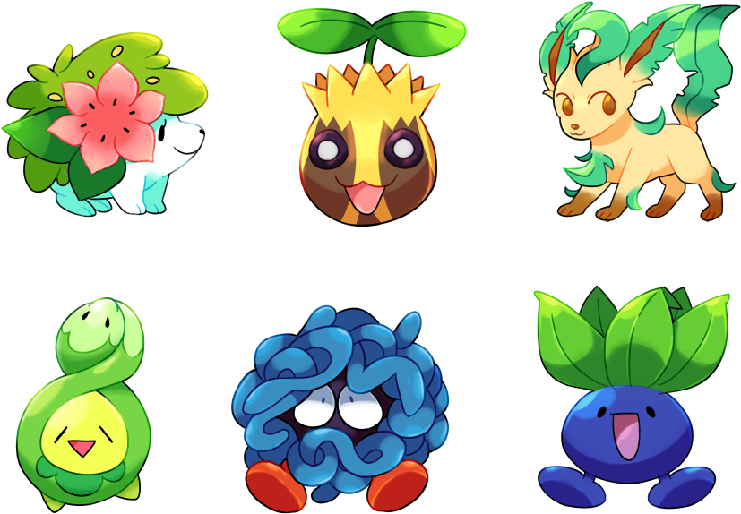 Shaymin, Sunkern, Leafeon, Budew, Tangela, And Oddish (925x725), Png Download