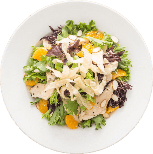 Sesame Chicken, Mandarin Oranges, Crispy Wontons, Toasted - Tuna Salad (640x642), Png Download