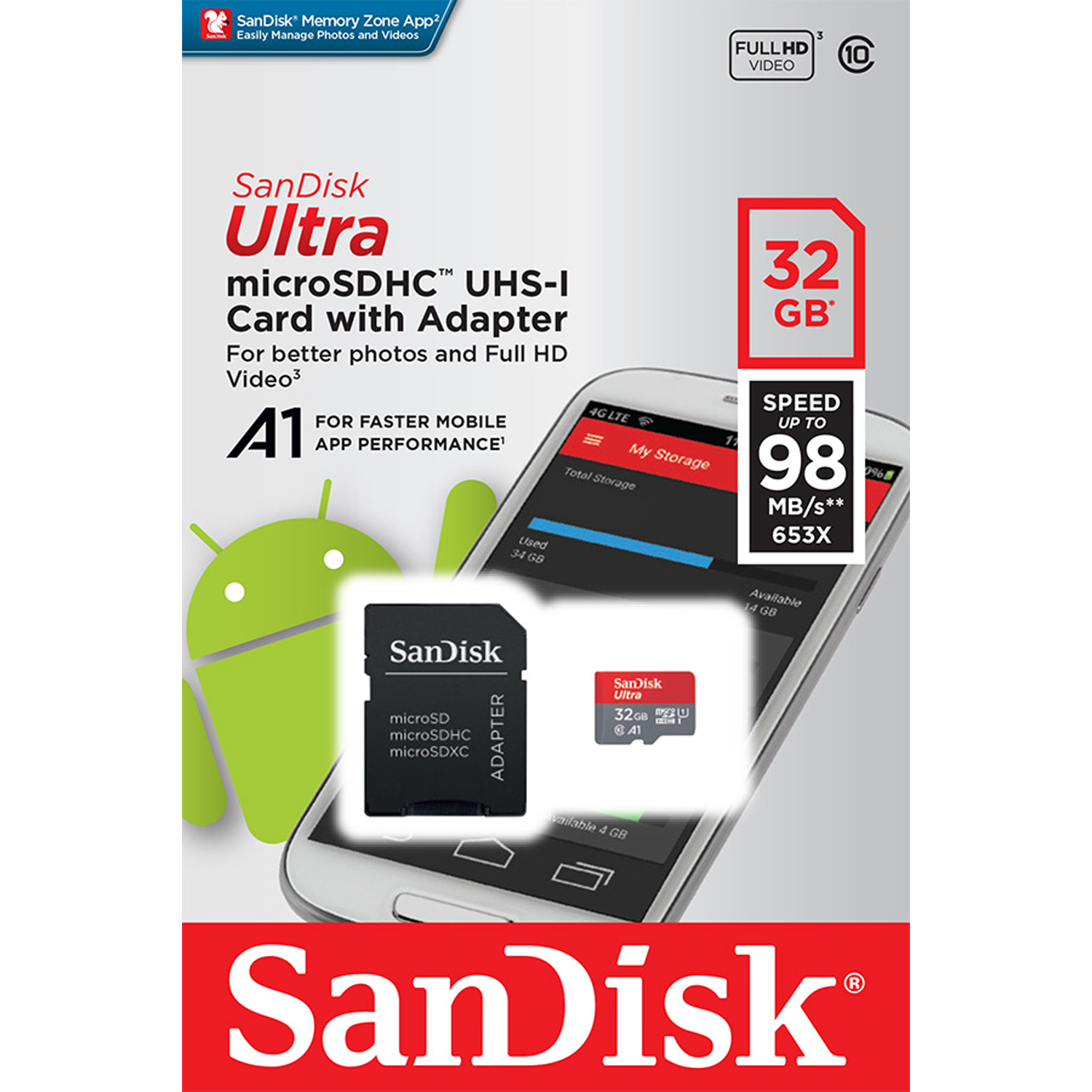 Buy Sandisk Ultra Android 32gb Microsd Adapter 98mb/s - Sandisk Ultra 32gb 98mb S (1500x1500), Png Download