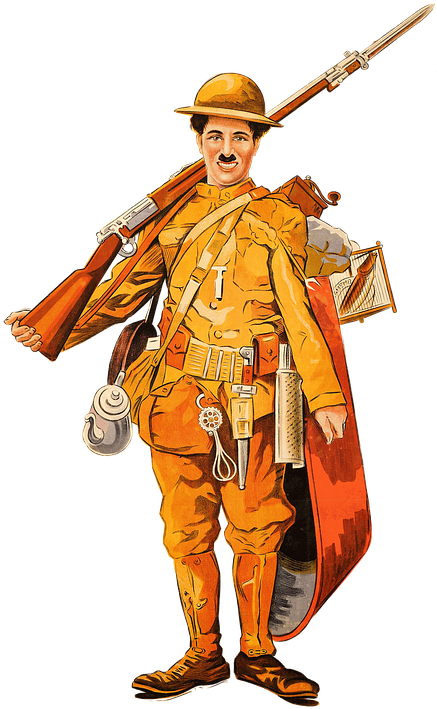 Chaplin, Soldier, Army, War, Movie, Cinema, Comedy - Old Comedy Movie Costumes (437x720), Png Download