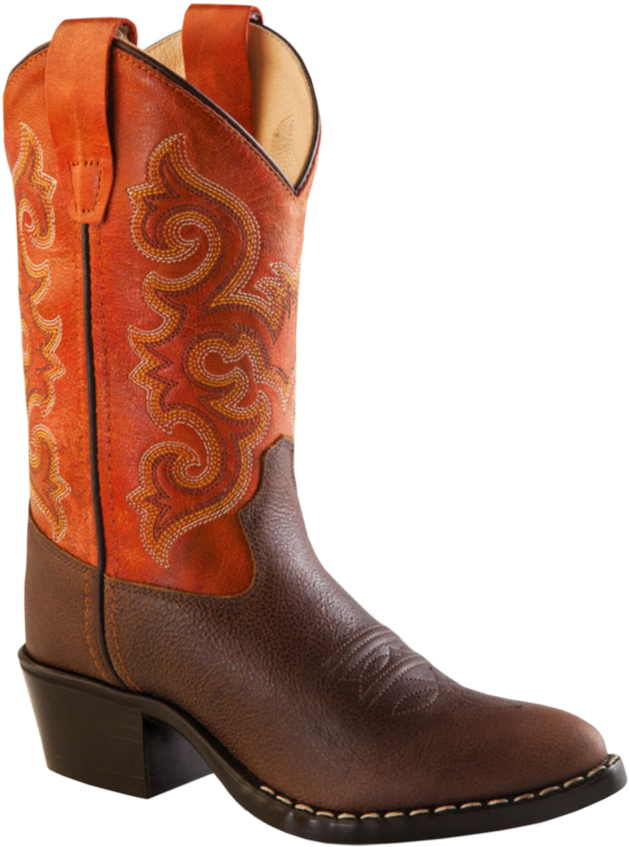 Old West Boys' Orange Cowboy Boots - Round Toe (683x1024), Png Download