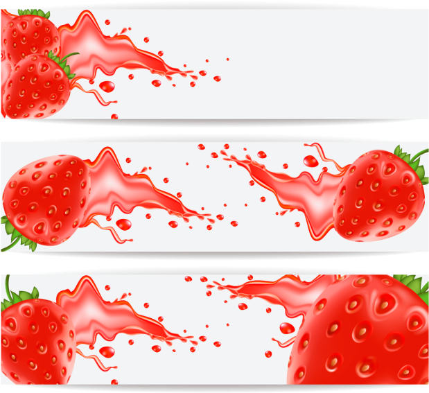 Cards With Realistic Strawberries And A Splash Of Juice, - Psd Strawberry (640x640), Png Download
